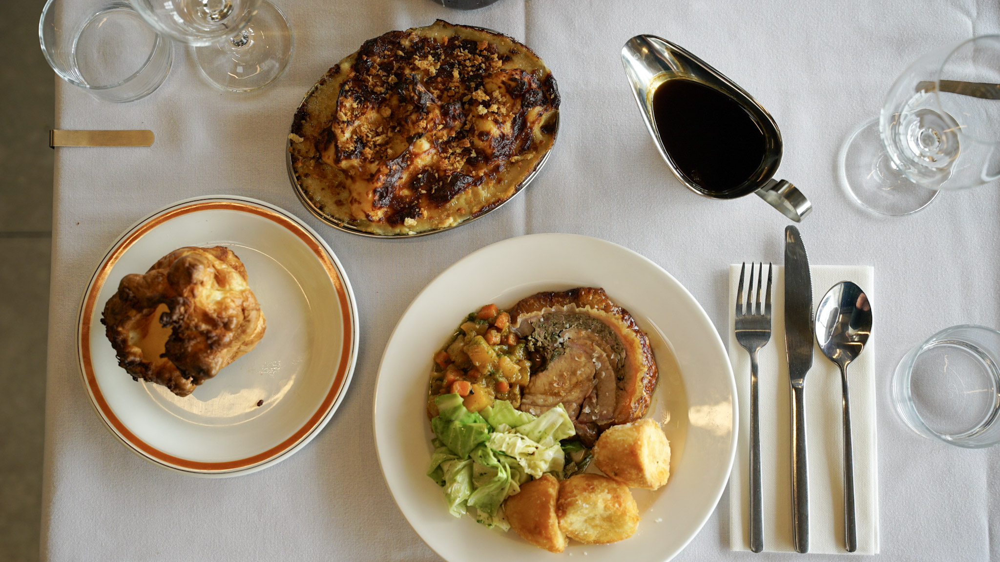 A Sunday roast table from above